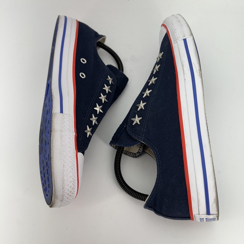 Converse Navy Canvas Slip-On Sneakers with White Toe and Red/Blue Trim - Picture 10 of 16